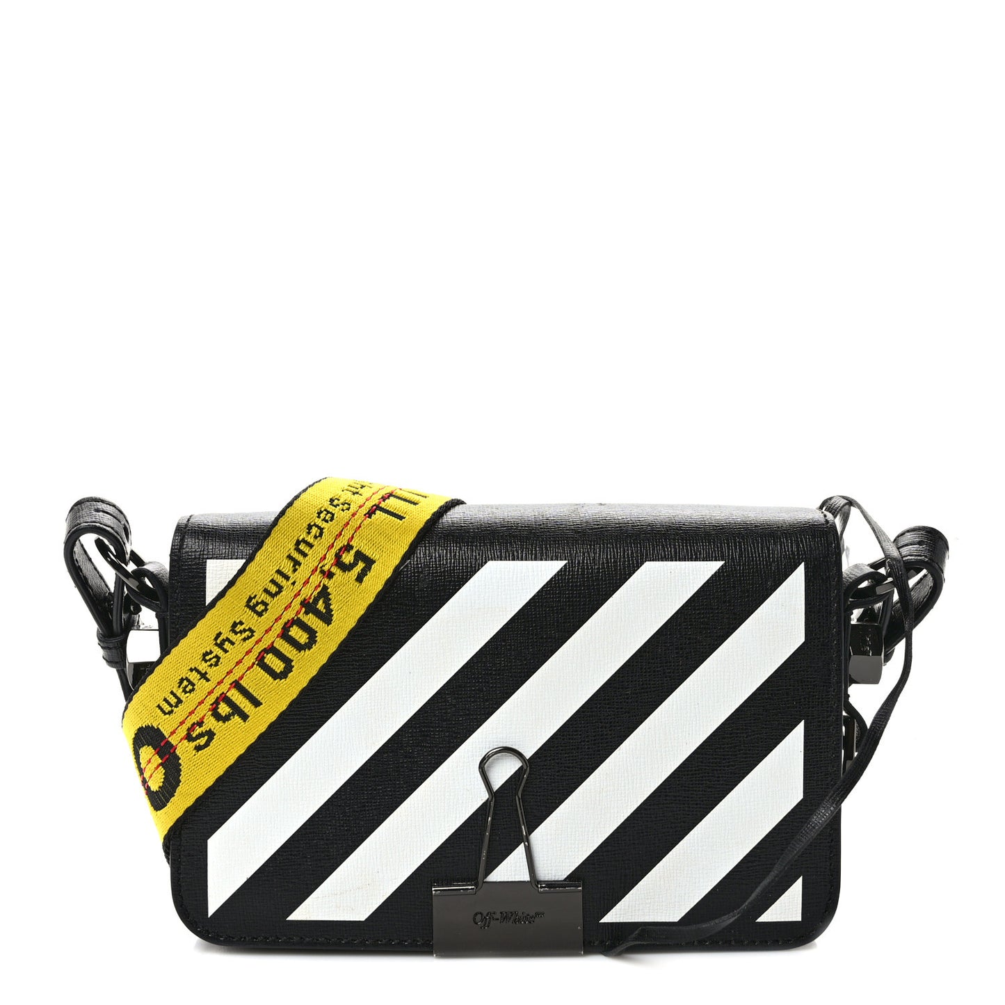 Saffiano Striped Mini Diag Binder Clip Bag Black White Yellow