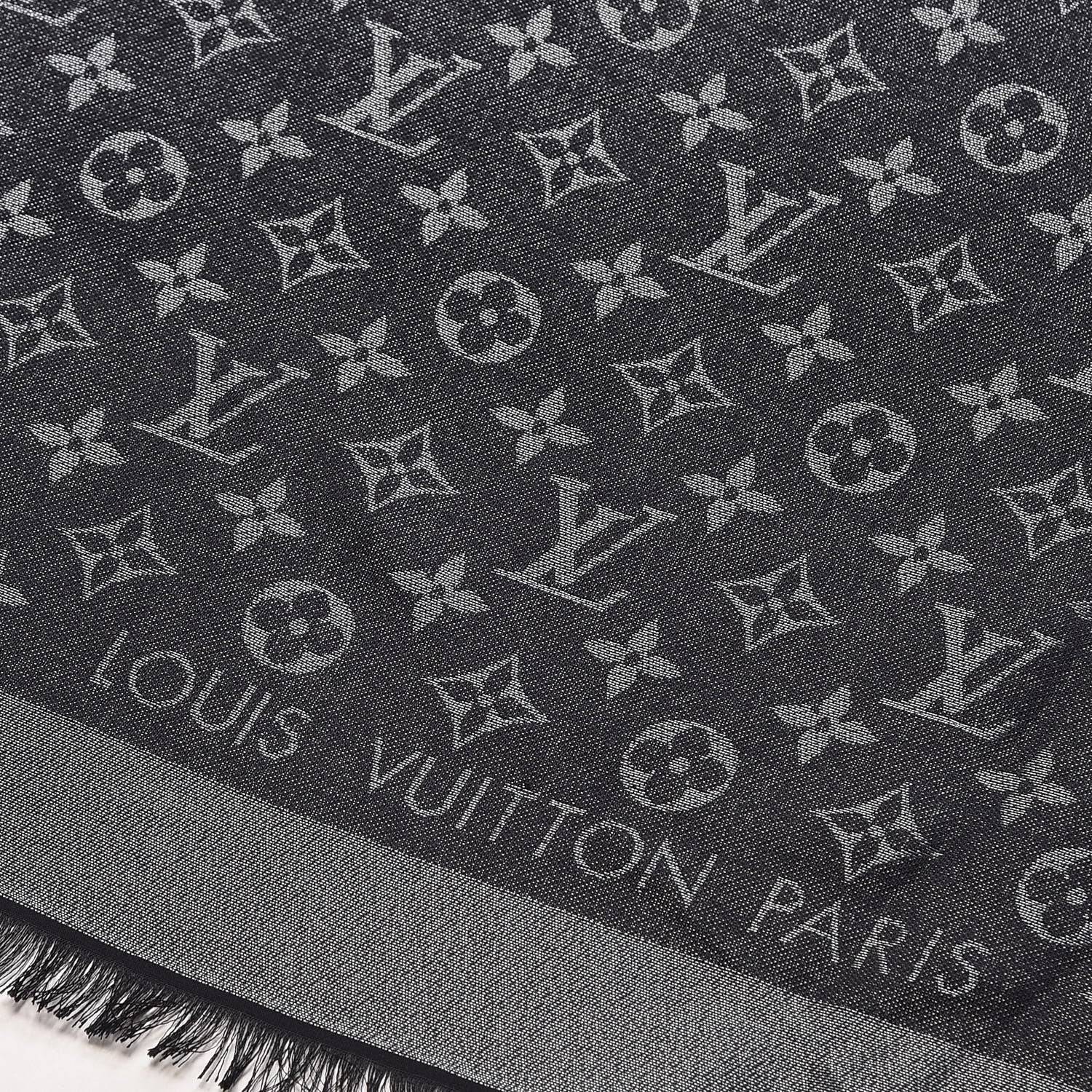 Louis Vuitton Silk Lurex Wool Monogram Shine Shawl Black 3 of 5