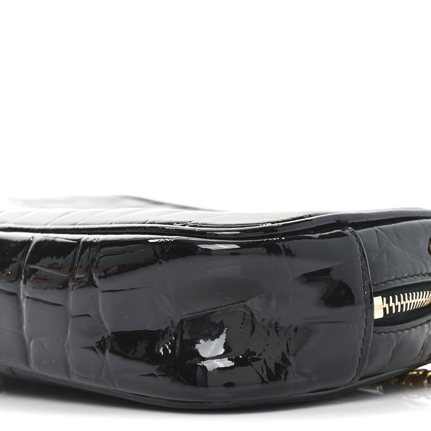 Patent Calfskin Crocodile Embossed Monogram Mini Lou Camera Bag Black