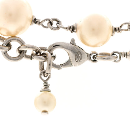 Chanel Graduated Pearl Crystal CC Long Necklace Silver 5 of 6