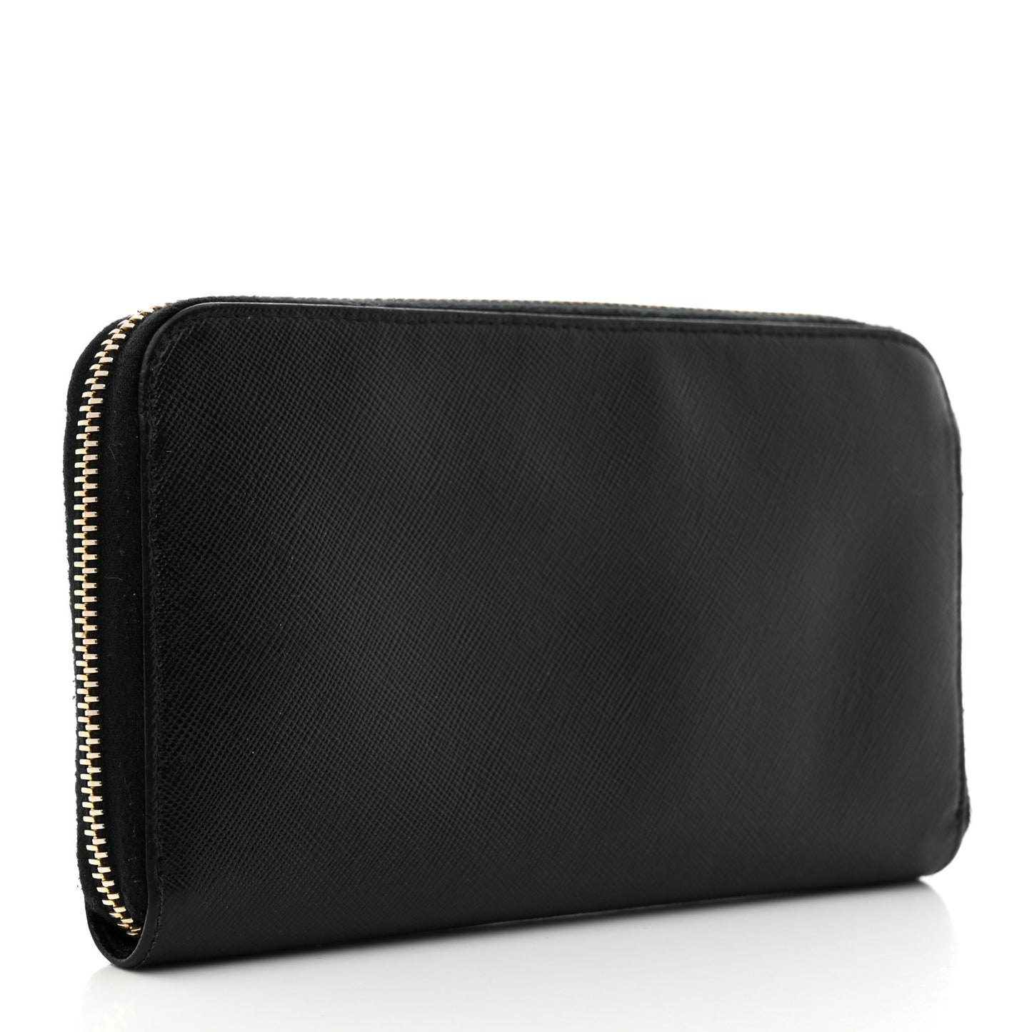 Saffiano Metal Zip Around Wallet Black