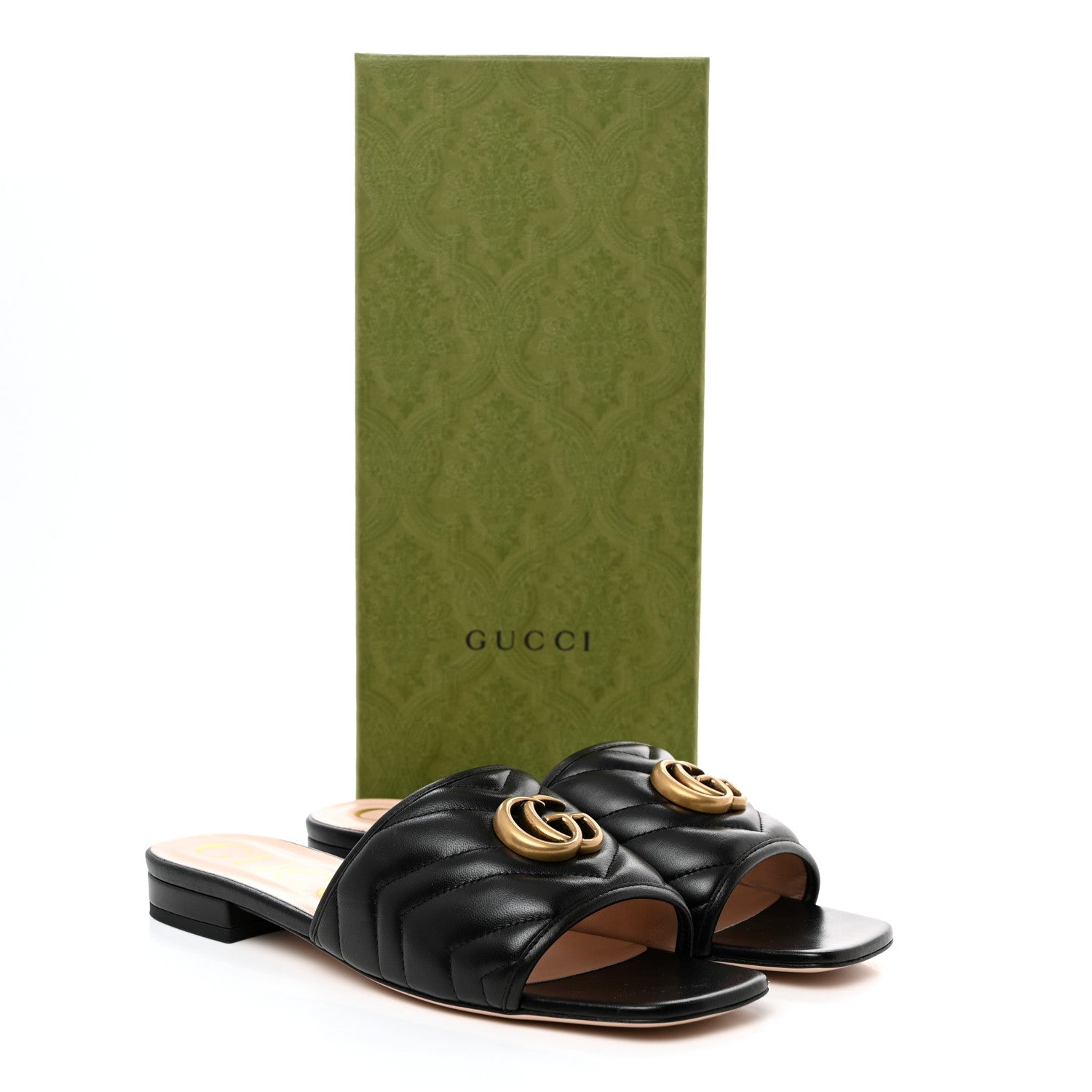Gucci Nappa Matelasse GG Marmont Flat Slide Sandals 38.5 Black 9 of 9