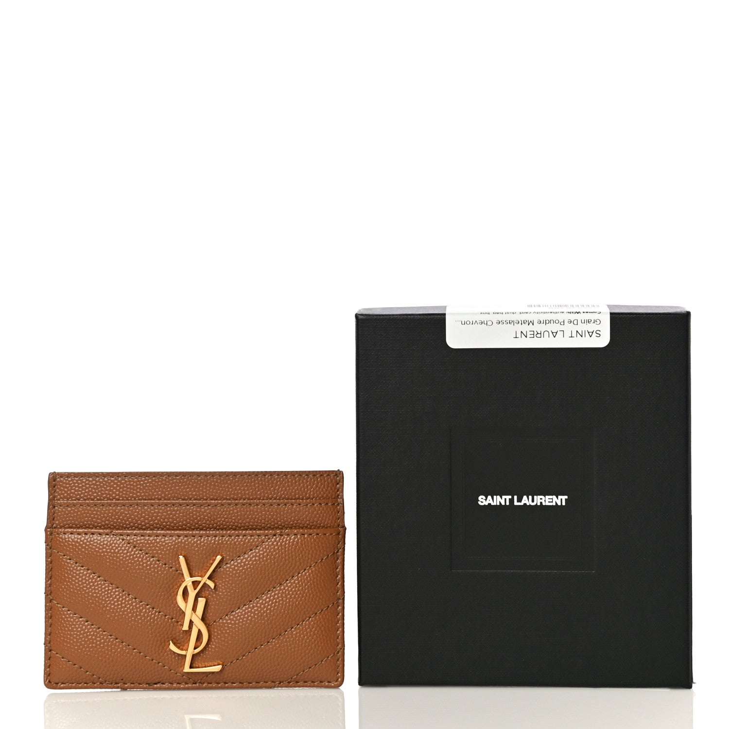 Saint Laurent Grain De Poudre Matelasse Chevron Monogram Credit Card Case Natural Dark 10 of 10