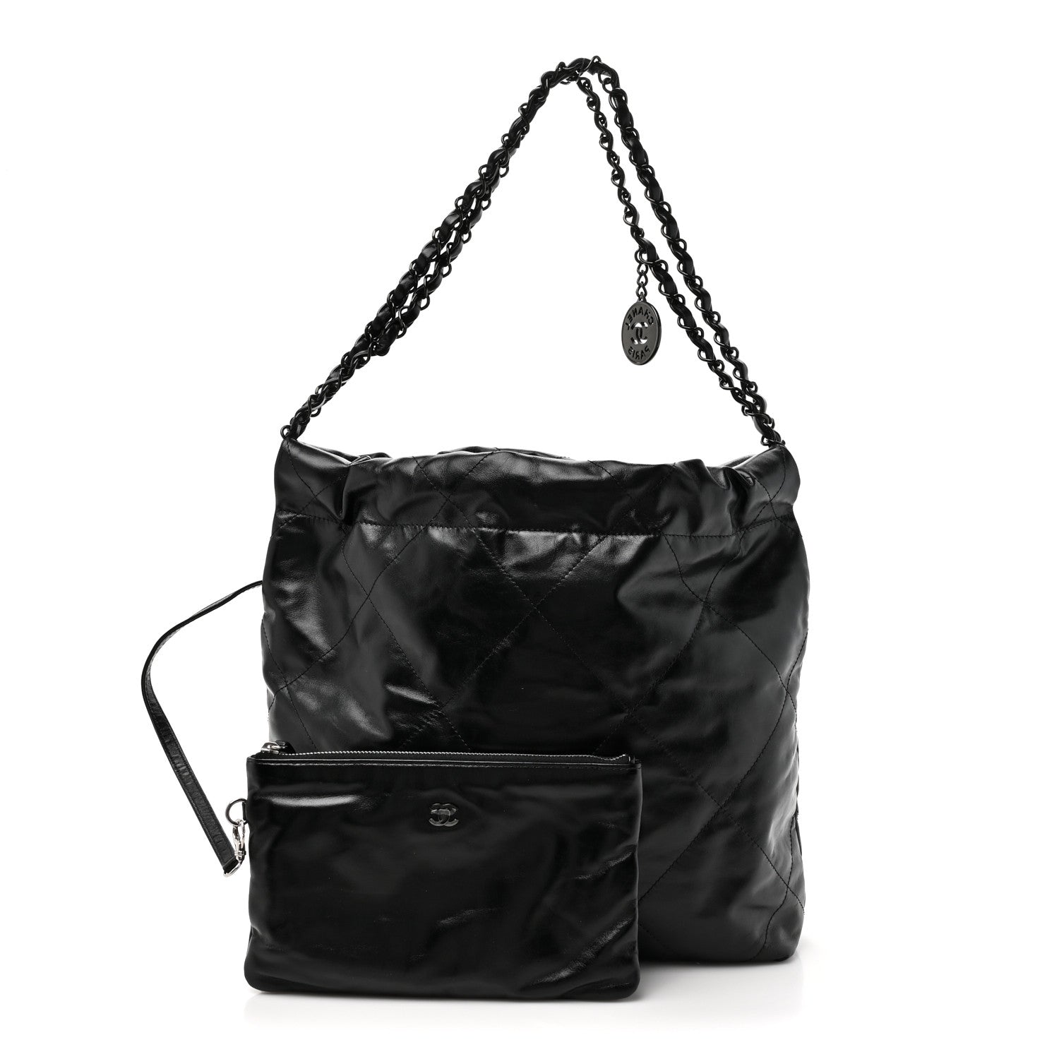 Chanel Shiny Calfskin Quilted Small Chanel 22 So Black 3 of 12