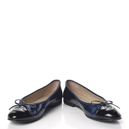 Chanel Patent Cap Toe Ballerina Flats 36.5 Blue 5 of 14