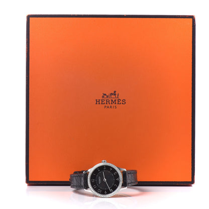 Hermes Stainless Steel Alligator Diamond 25mm Slim d'Hermes Quartz Watch Noir 9 of 9