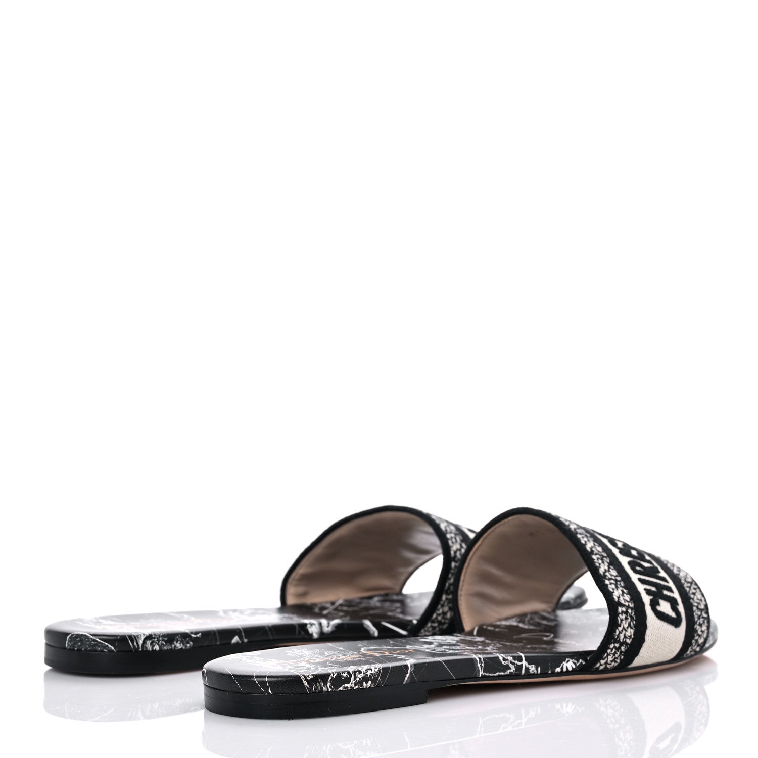 Christian Dior Canvas Around the World Embroidered Dway Flat Slide Sandals 39.5 Black 4 of 9