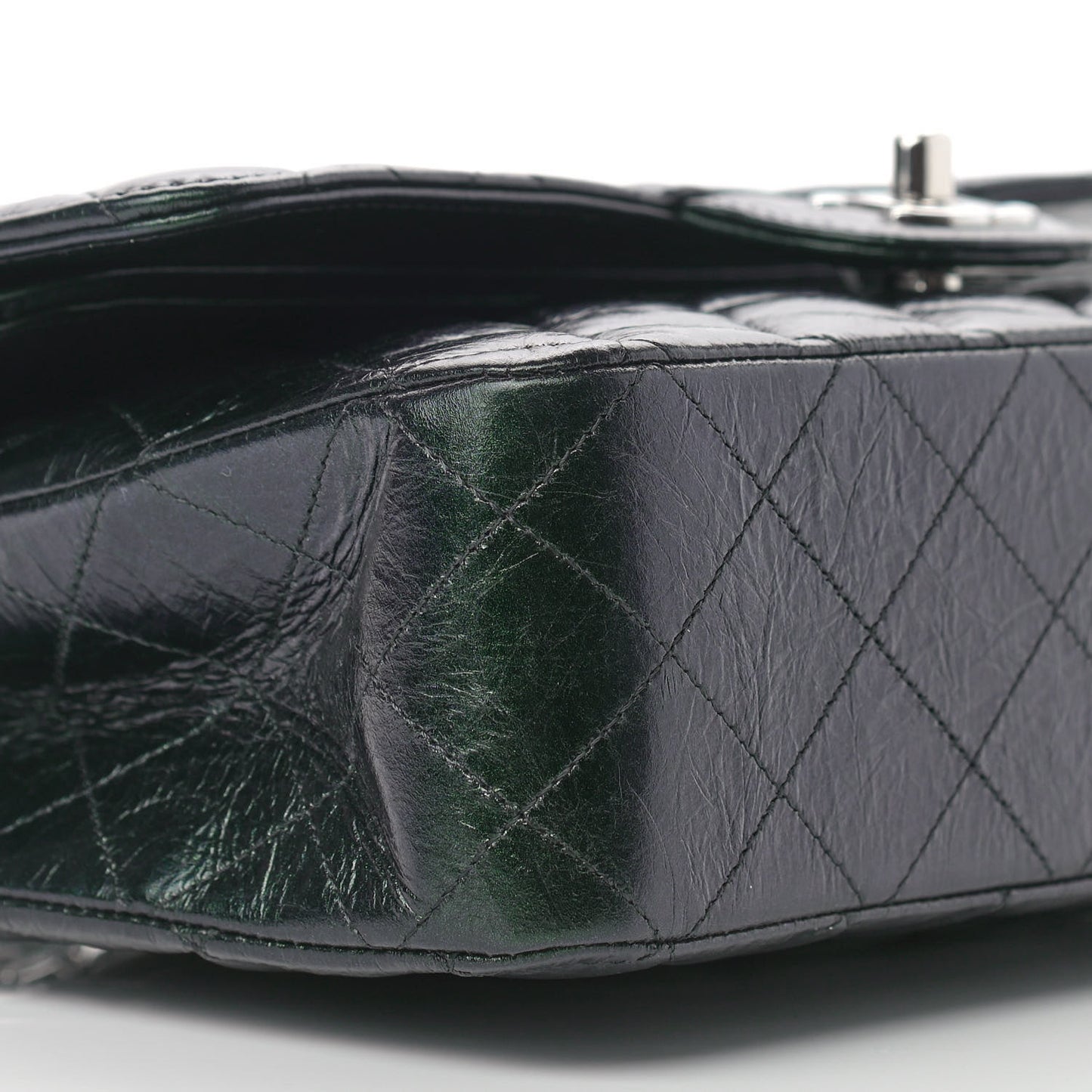 Iridescent Crumpled Calfskin Quilted Medium Double Flap Black