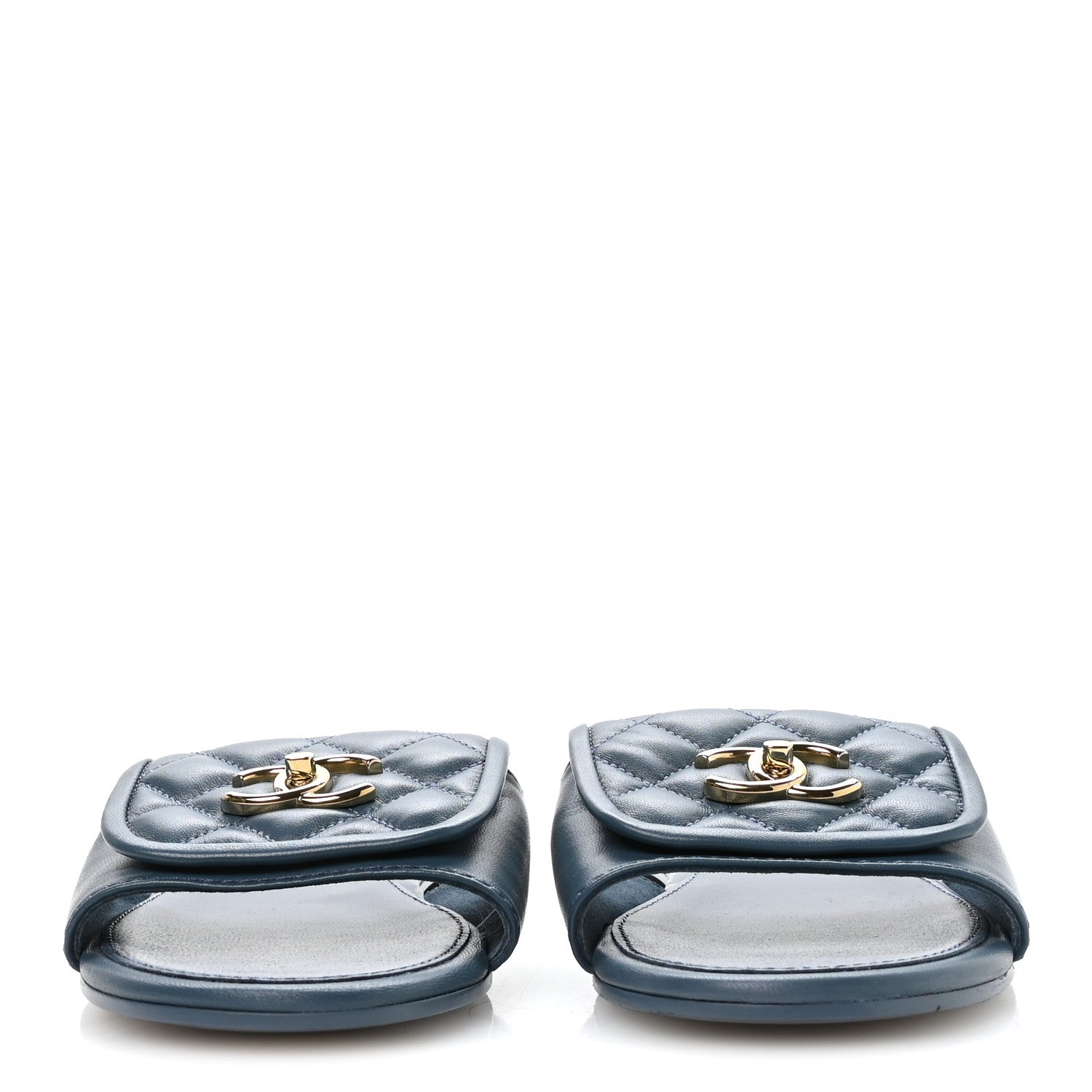 Chanel Lambskin Quilted Turnlock Flat Mules 39.5 Dark Blue 3 of 9