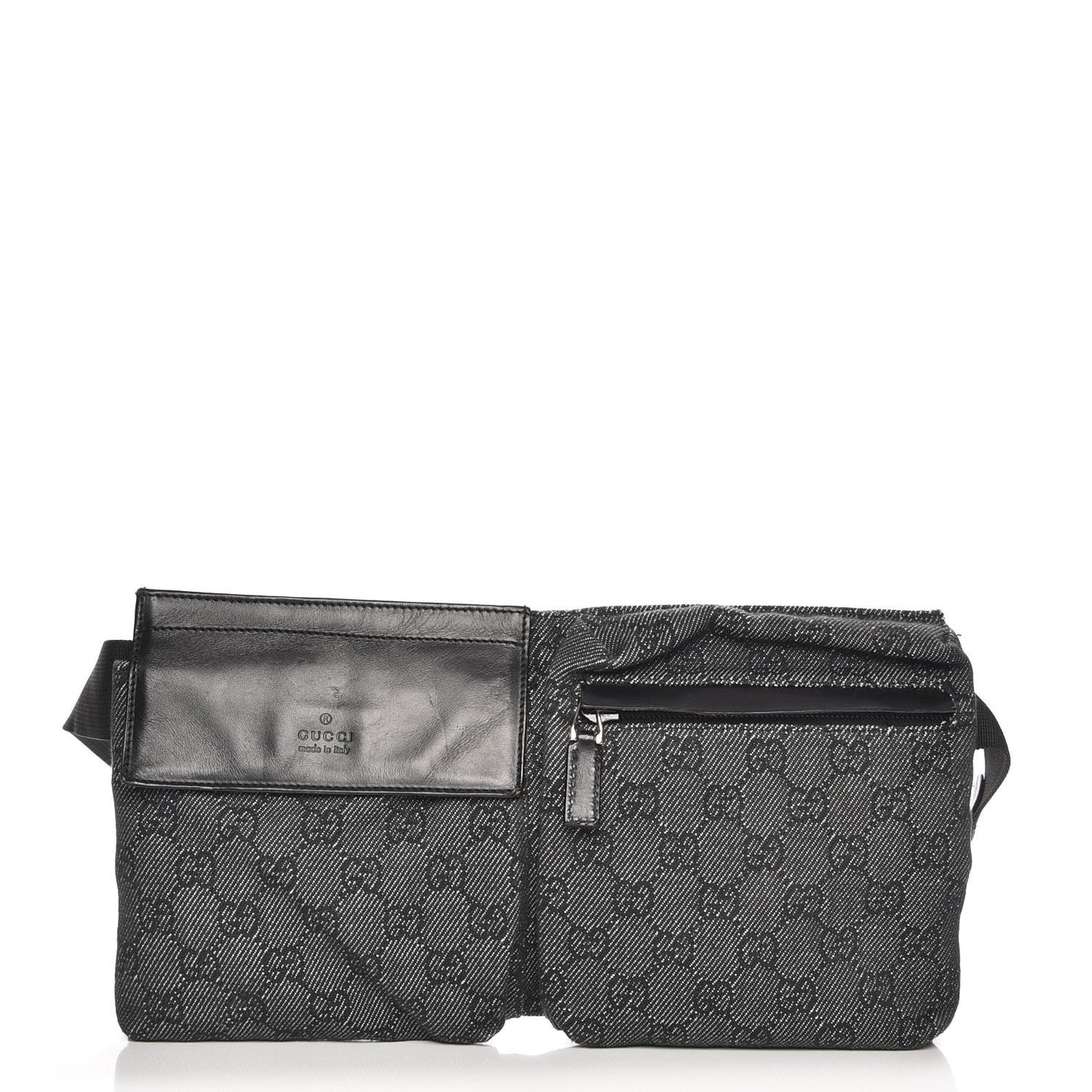 Denim Monogram Double Pocket Belt Bag Black