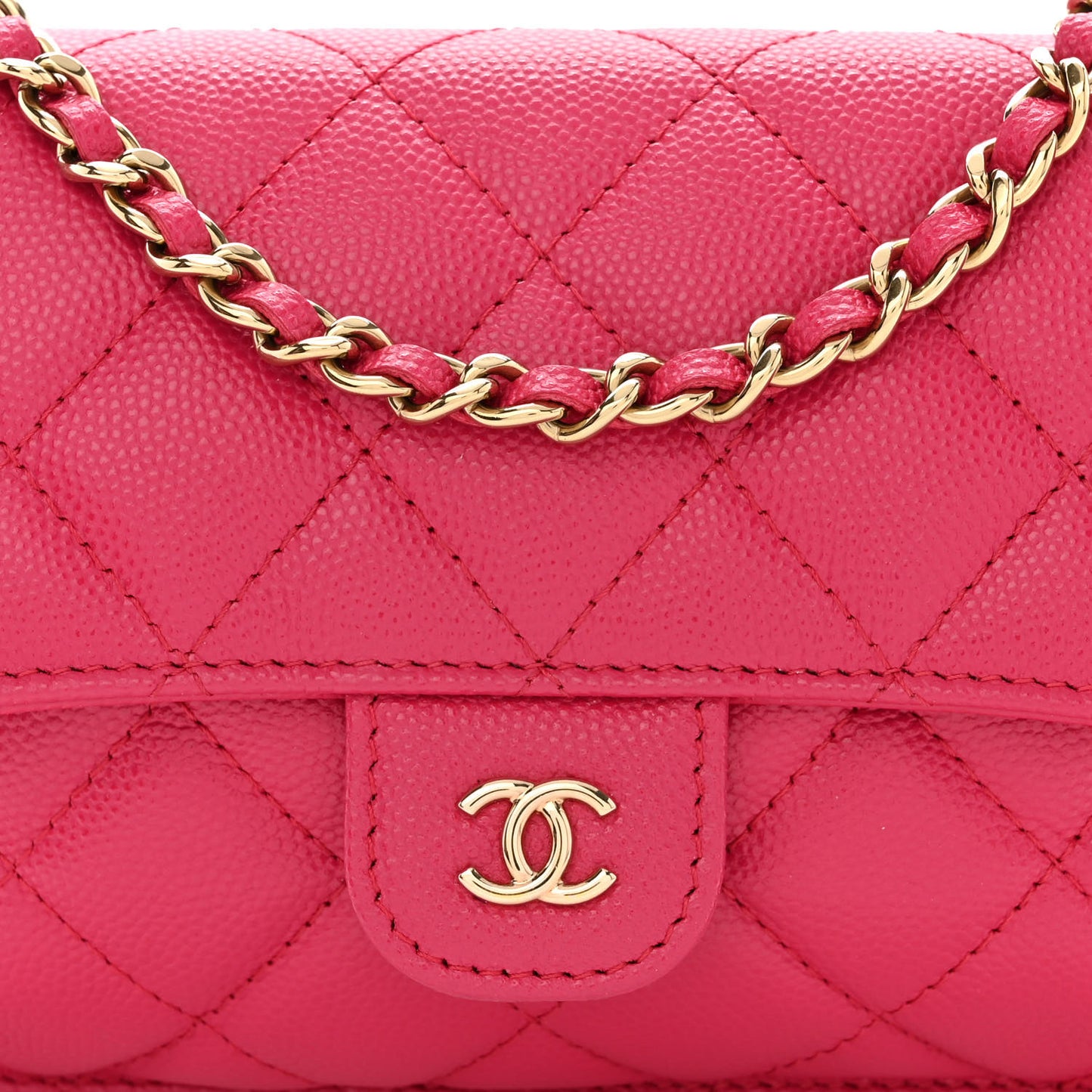 Caviar Fabric Quilted Foldable Tote With Chain Pink Multicolor