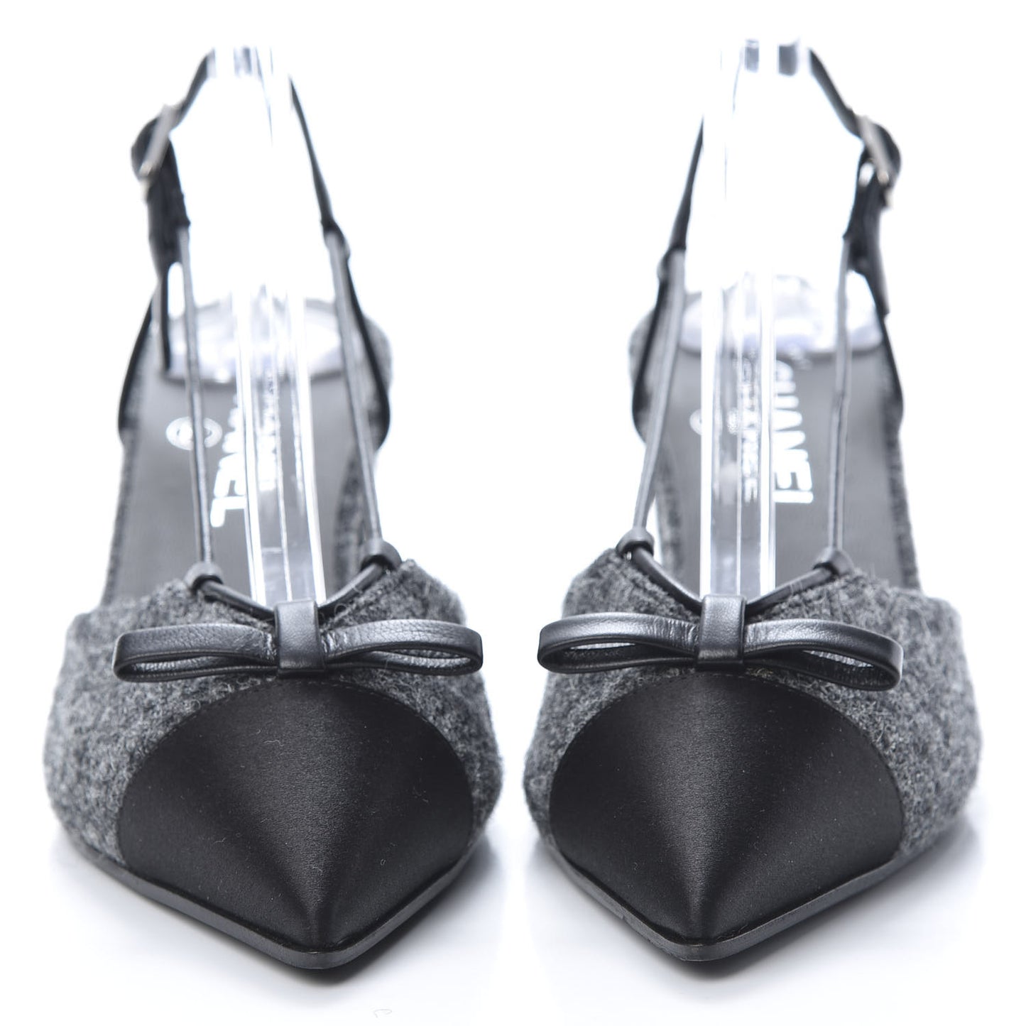 Tweed Satin Cap Toe CC Slingback Pumps 37.5 Black Grey