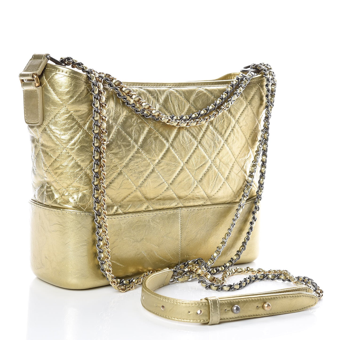 Metallic Aged Calfskin Quilted Medium Gabrielle Gold