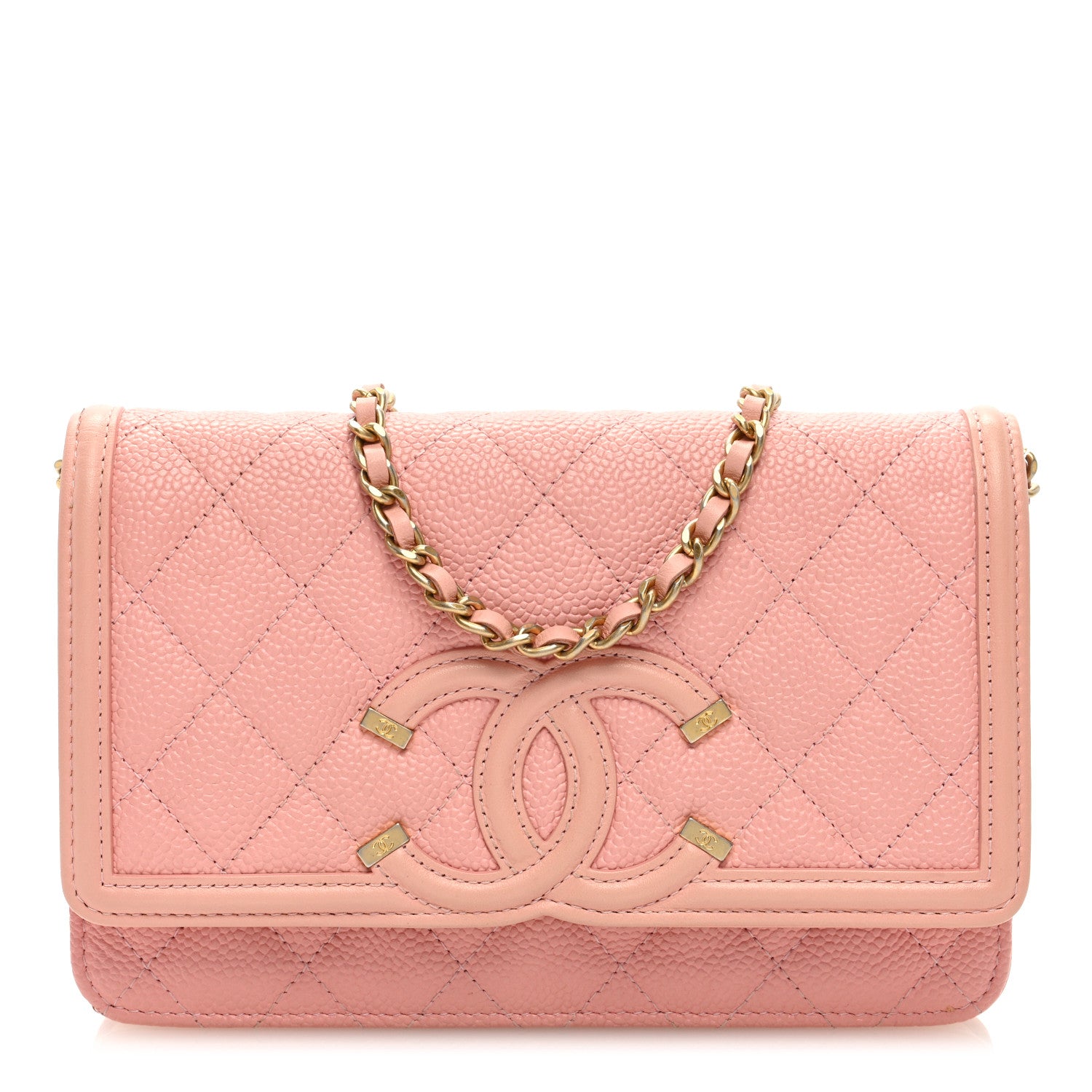 Chanel Caviar Quilted CC Filigree Wallet On Chain WOC Pink 1 of 9
