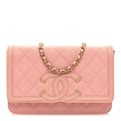 Chanel Caviar Quilted CC Filigree Wallet On Chain WOC Pink 1 of 9