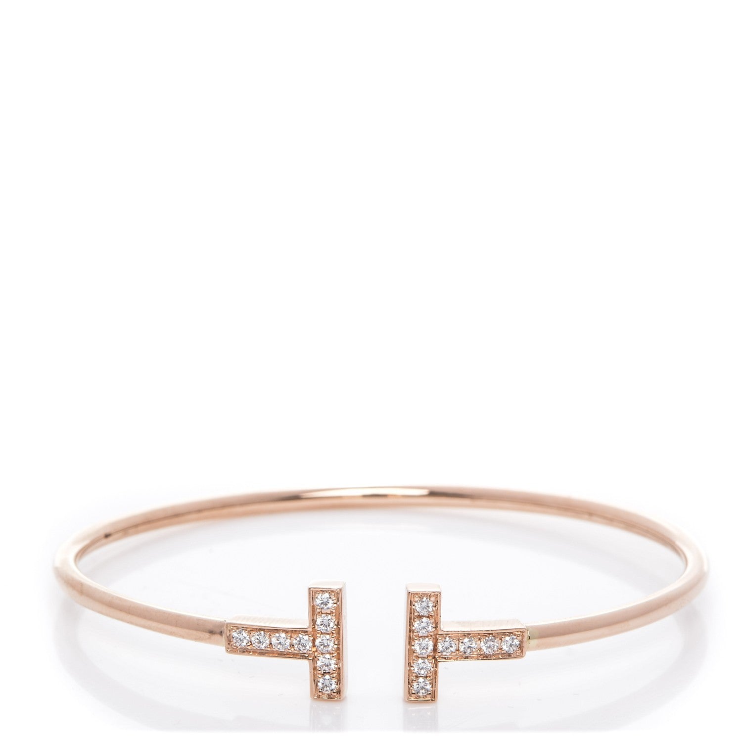 Tiffany 18K Rose Gold Diamond T Wire Bracelet 1 of 6