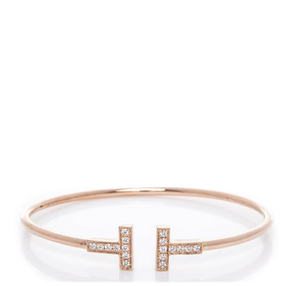 Tiffany 18K Rose Gold Diamond T Wire Bracelet 1 of 6