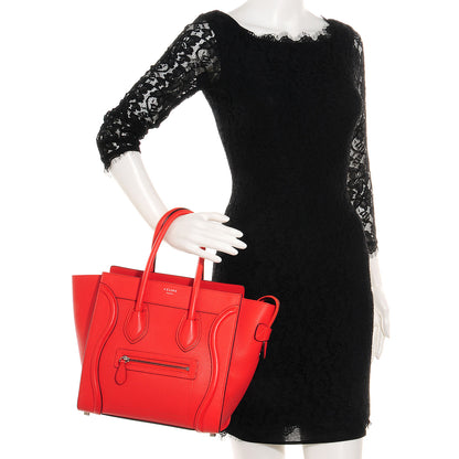 Celine Drummed Leather Micro Luggage Coquelicot 2 of 9