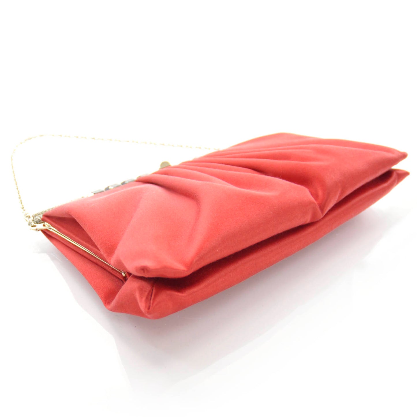 Satin Crystal Pleated Clutch Red