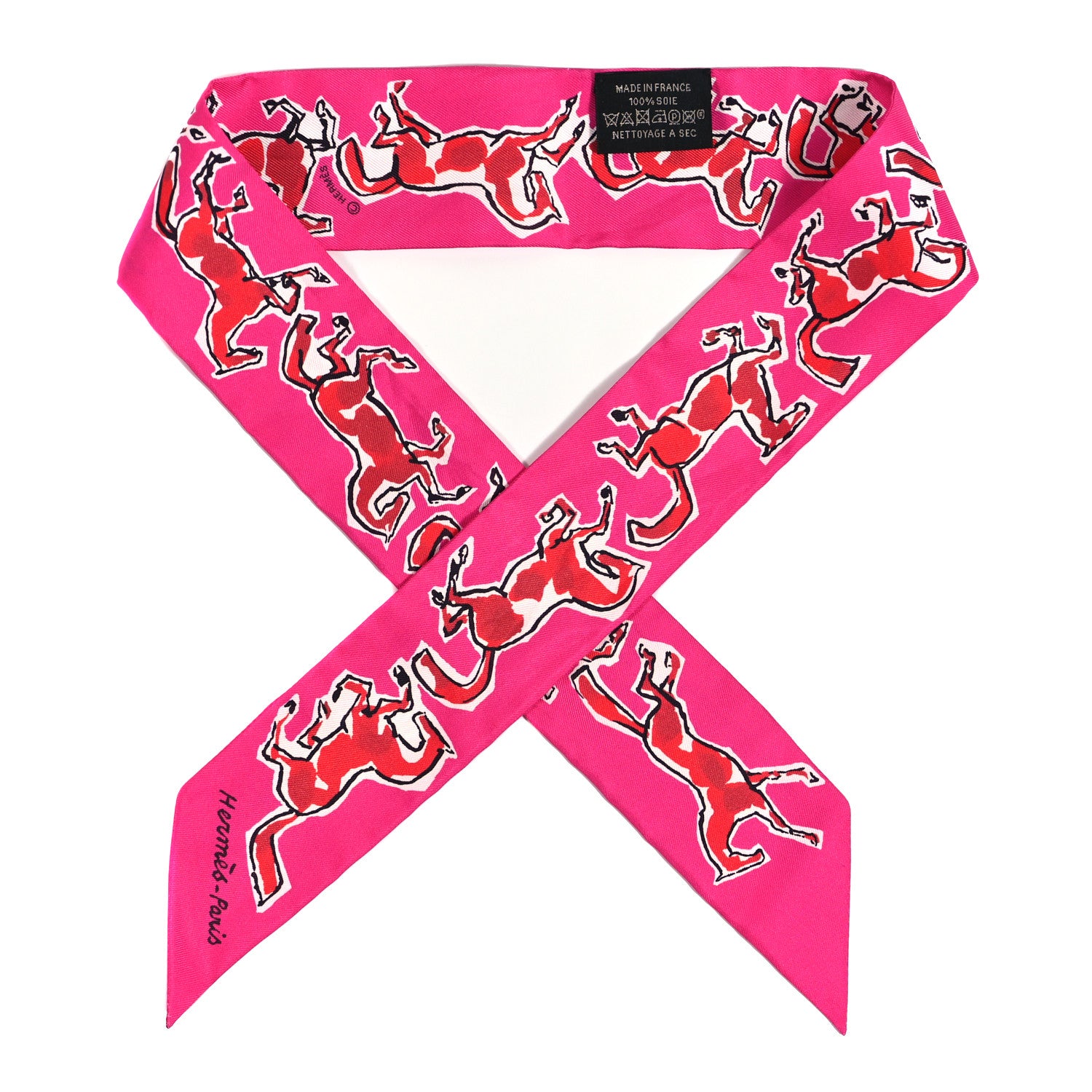 Hermes Silk Chevaux En Liberte Twilly Rose Indien Rouge White 1 of 5