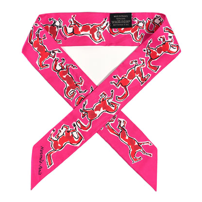 Hermes Silk Chevaux En Liberte Twilly Rose Indien Rouge White 1 of 5