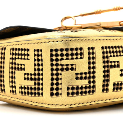 Fendi X VERSACE Vitello Laminato Nappa Perforated Fendace FF Baroque Mini Brooch Baguette Gold 10 of 10