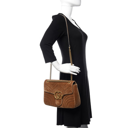 Gucci Velvet Matelasse Medium GG Marmont Shoulder Bag Taupe 2 of 10