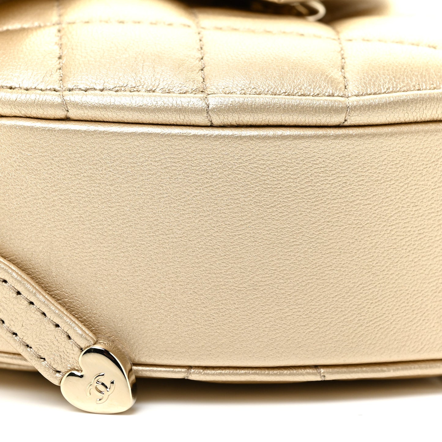 Metallic Lambskin Quilted CC In Love Heart Clutch With Chain Gold