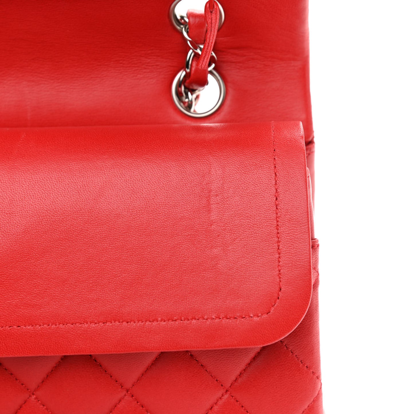 Lambskin Quilted Medium Double Flap Red
