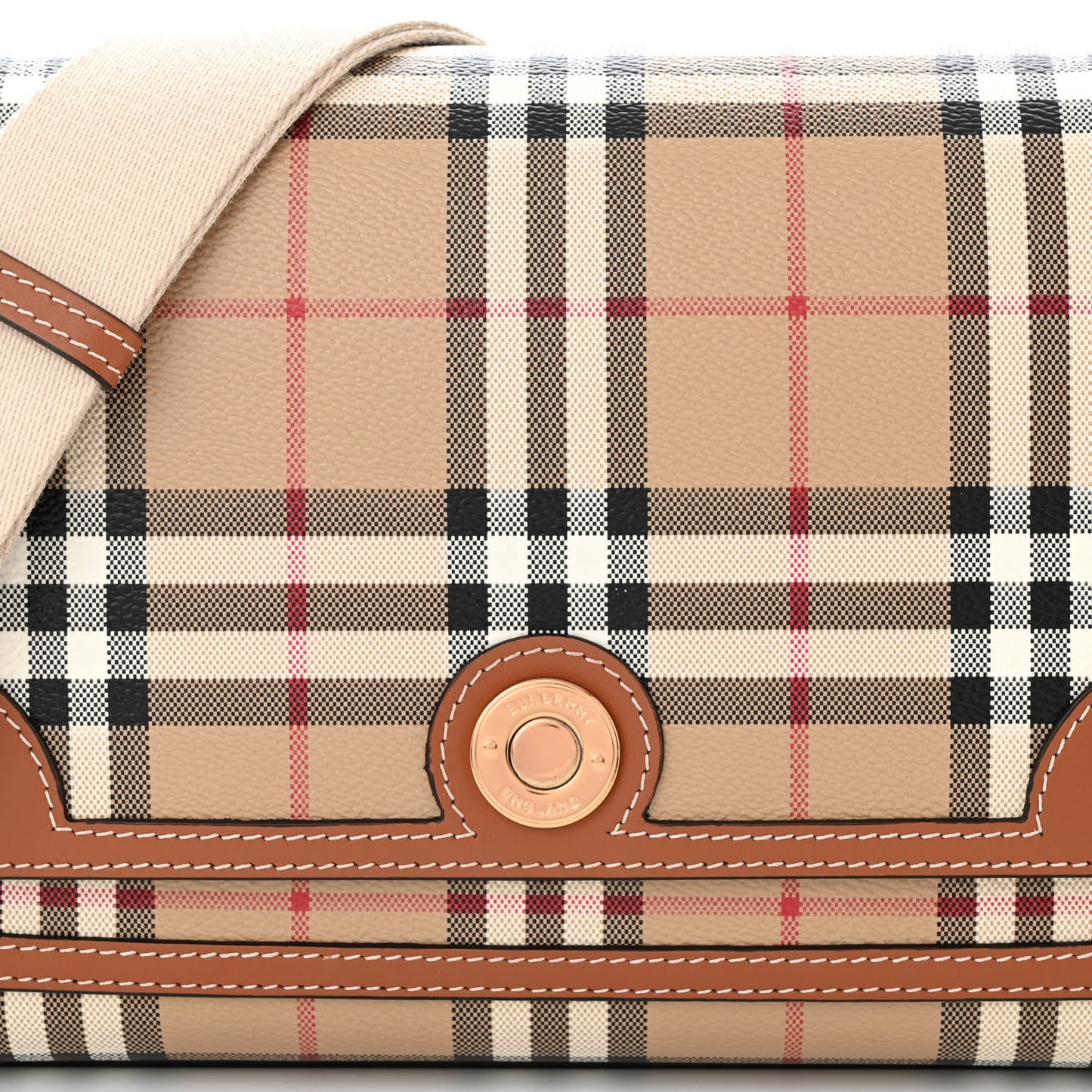 Coated Canvas Calfskin Vintage Check Medium Note Crossbody Bag Briar Brown