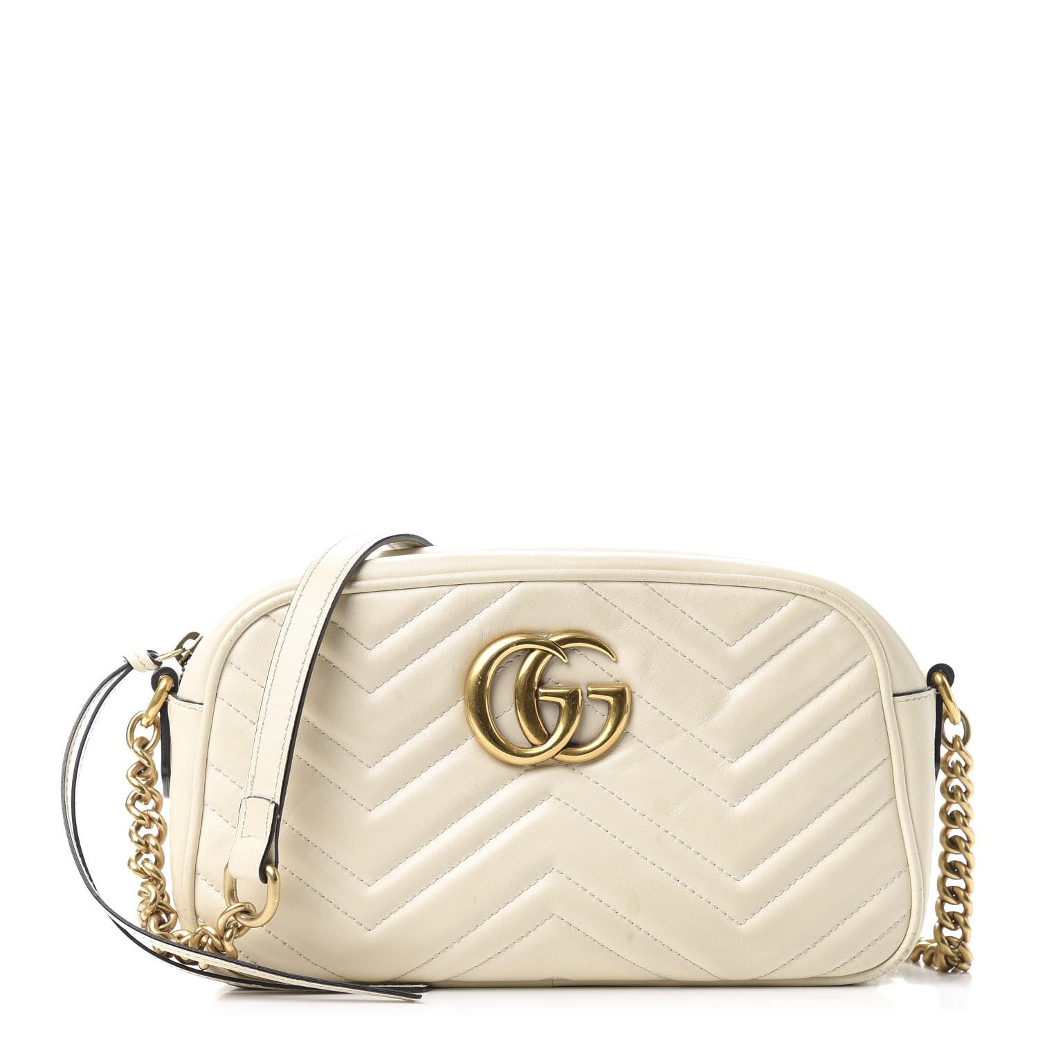 Gucci Calfskin Matelasse Small GG Marmont Chain Shoulder Bag White 1 of 11