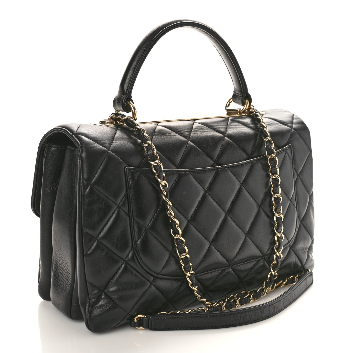 Lambskin Quilted Medium Trendy CC Flap Dual Handle Bag Black
