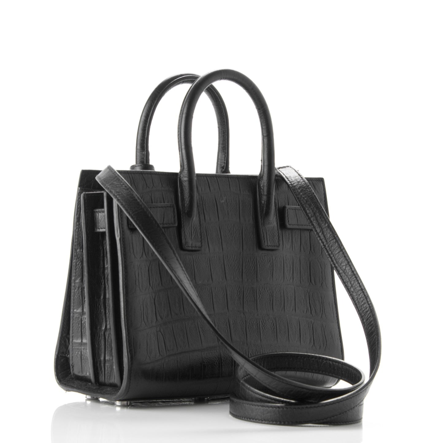 Calfskin Crocodile Embossed Nano Sac De Jour Black