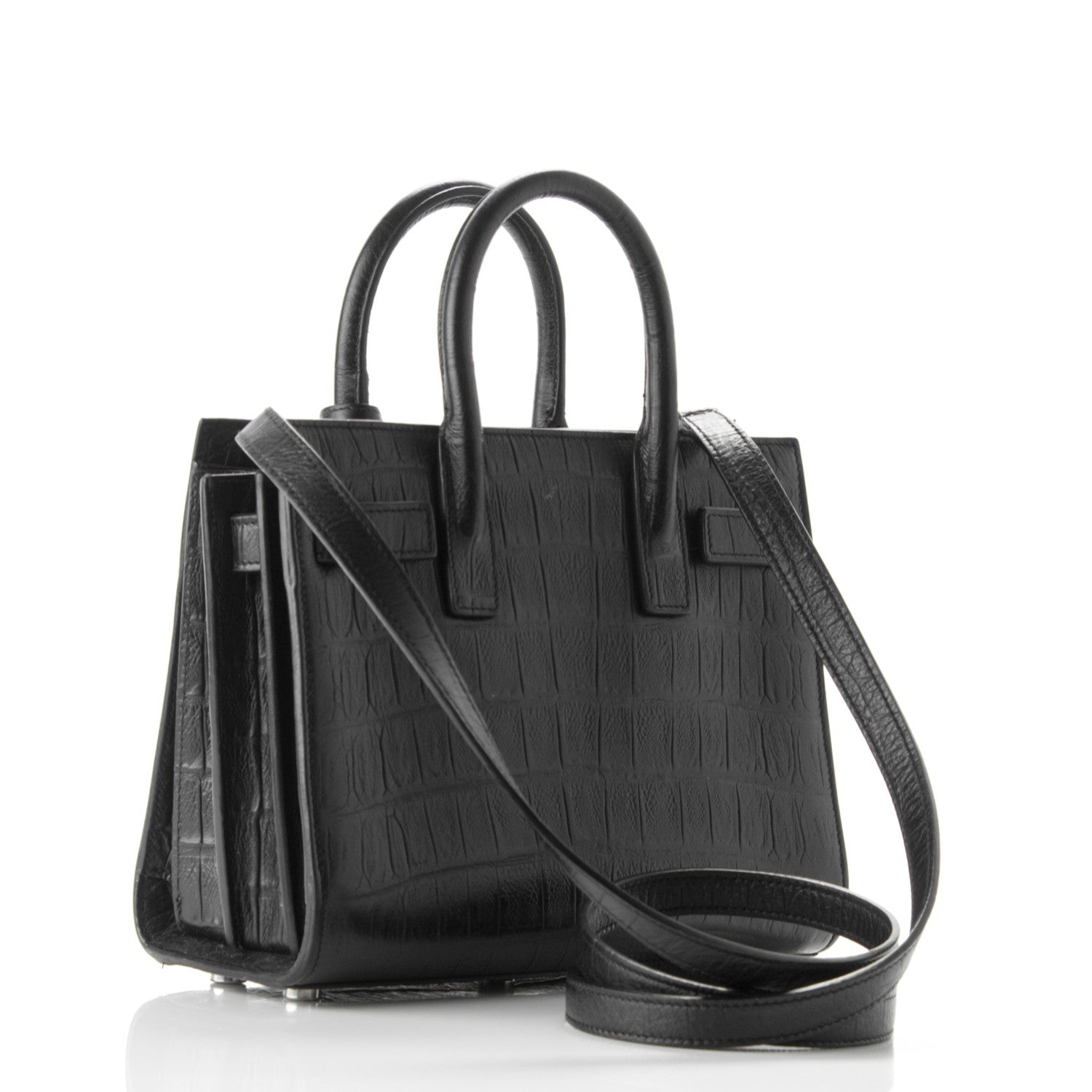 Saint Laurent Calfskin Crocodile Embossed Nano Sac De Jour Black 3 of 7