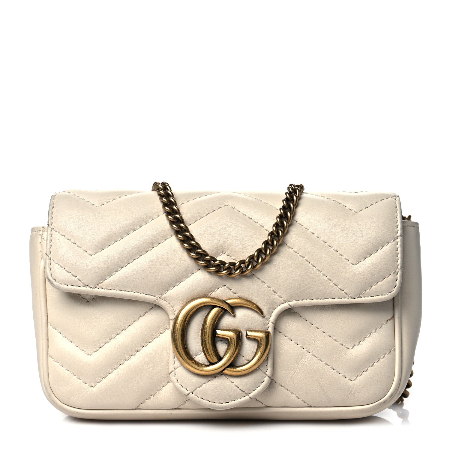 Gucci Calfskin Matelasse Super Mini GG Marmont Shoulder Bag White 1 of 13