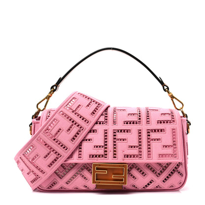 Fendi Canvas Cuoio Agata FF Ajour Embroidered Baguette Ciclamino Cuoio 1 of 6