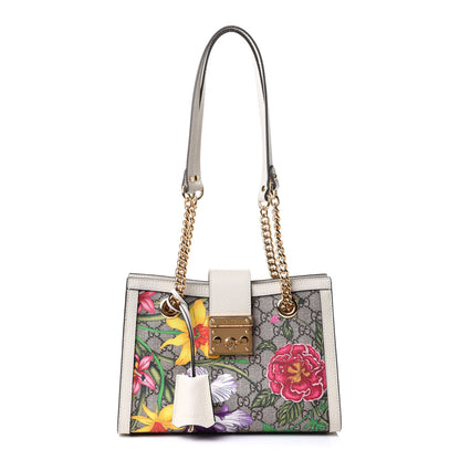 Gucci GG Supreme Monogram Flora Textured Calfskin Small Padlock Tote Beige Ebony Multicolor Mystic White 1 of 11