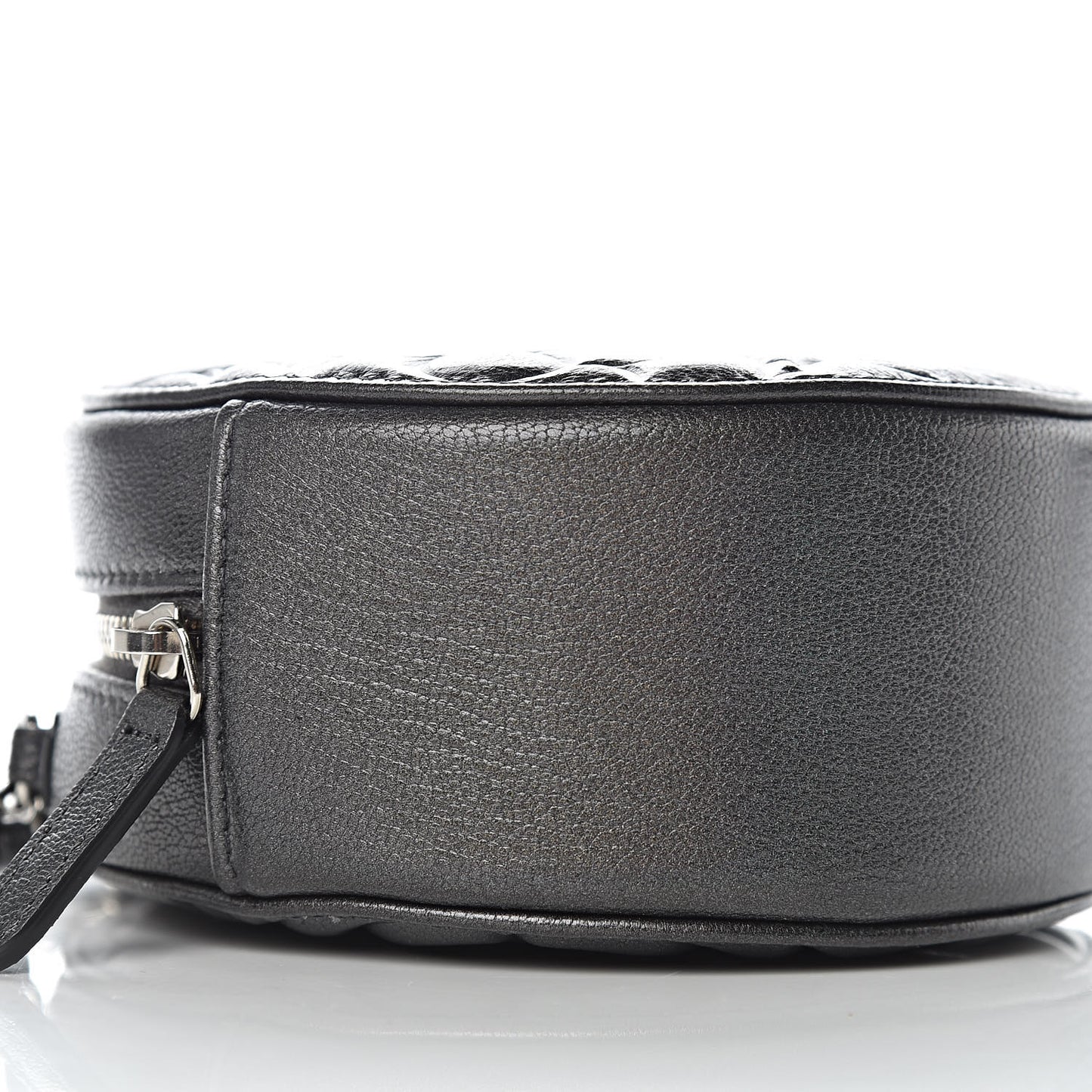 Goatskin Camellia Quilted Round Clutch With Chain Grey