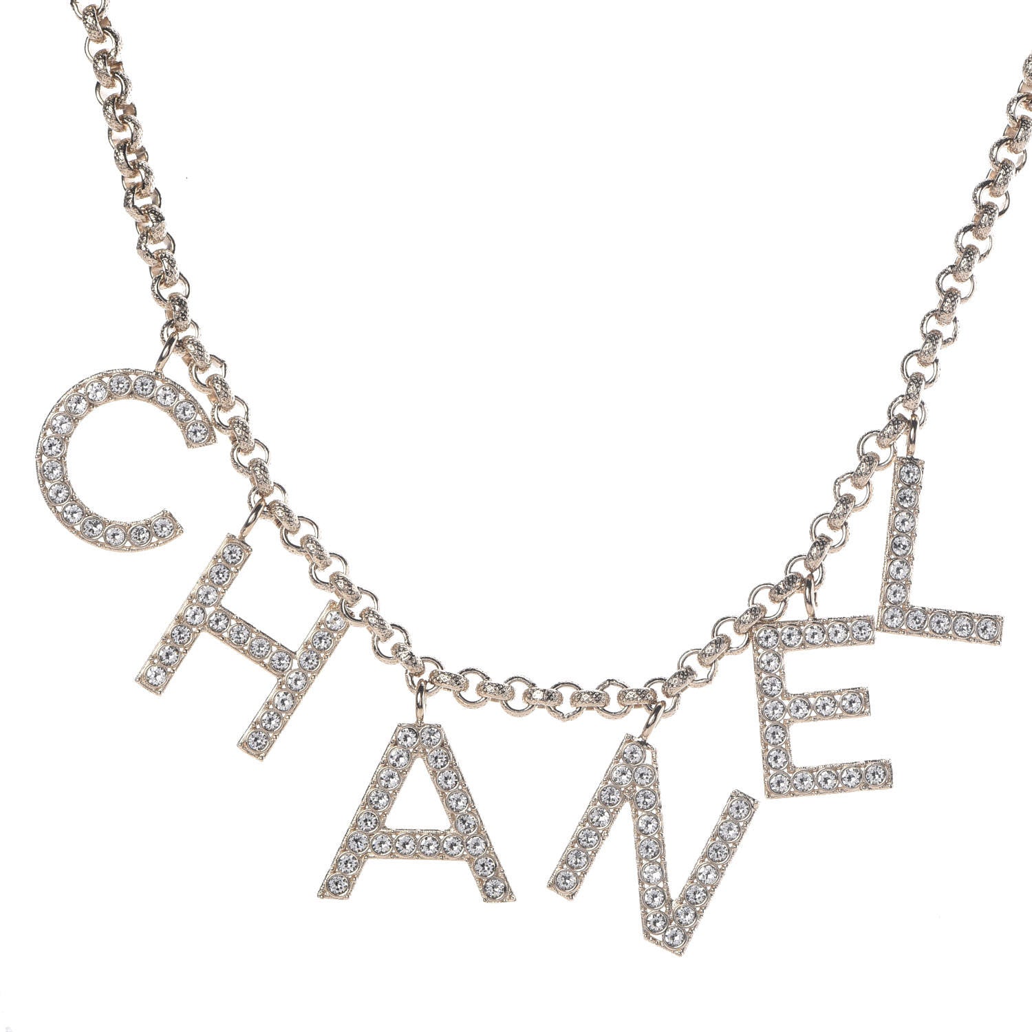 Chanel Metal Crystal Cha-Nel Logo Necklace Gold 1 of 6