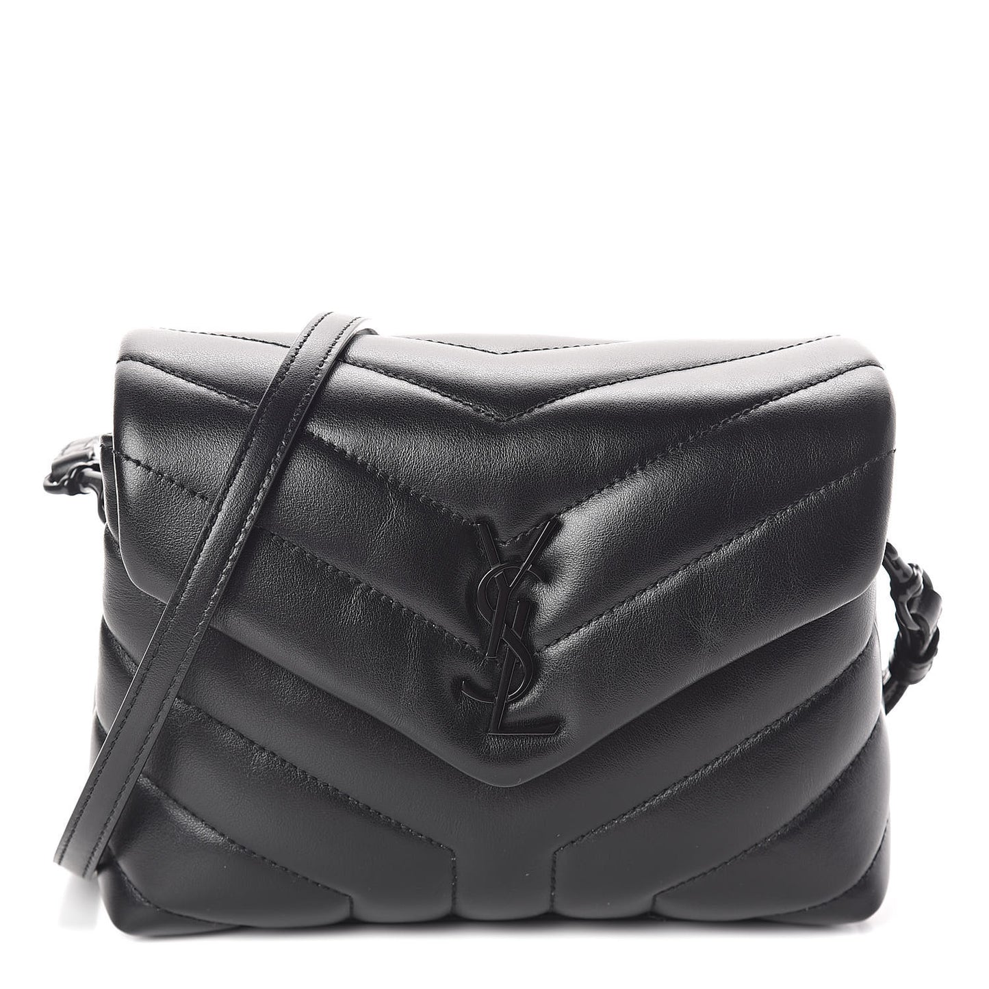 Calfskin Y Quilted Monogram Toy Loulou Crossbody Bag Black