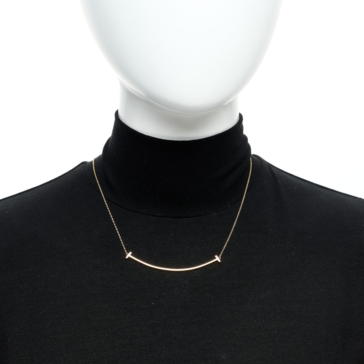 Tiffany 18K Yellow Gold Large T Smile Pendant Necklace 2 of 5