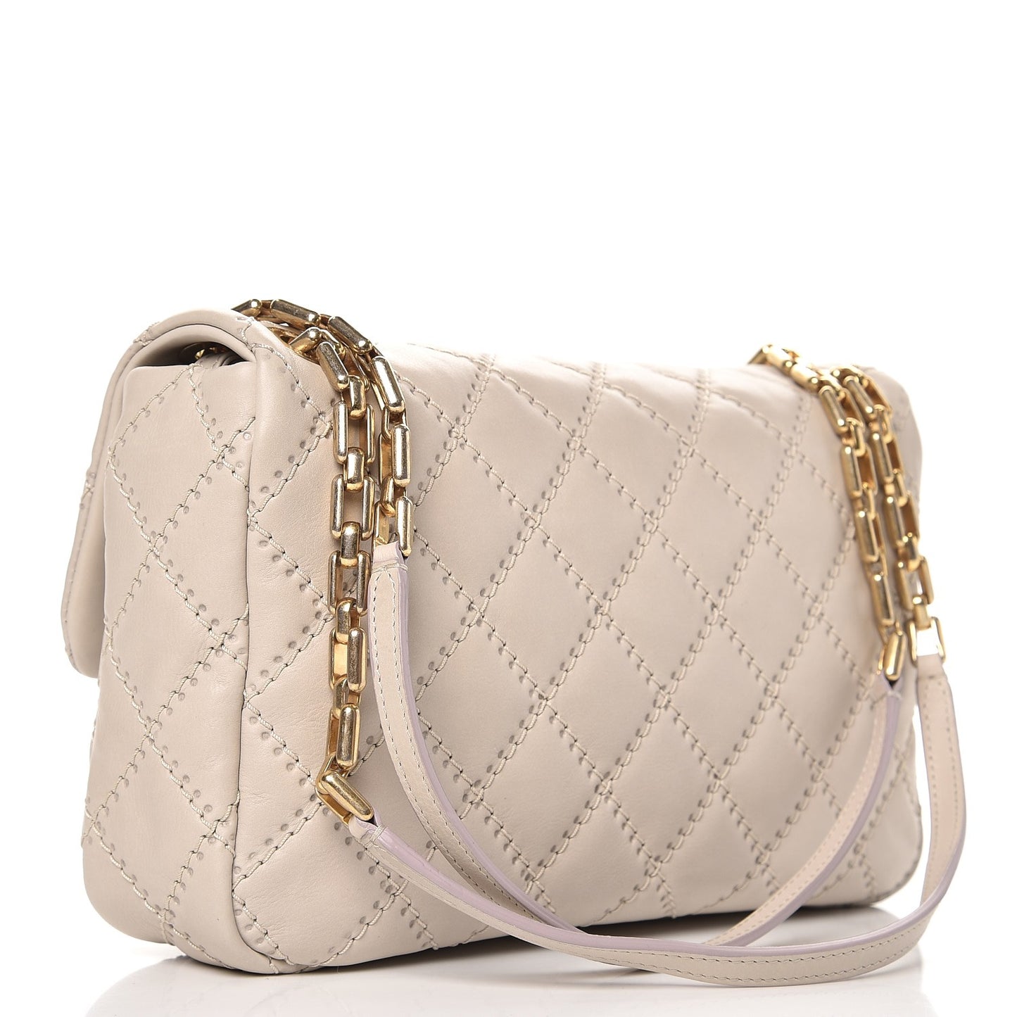 Calfskin Quilted Retro Chain Flap Beige