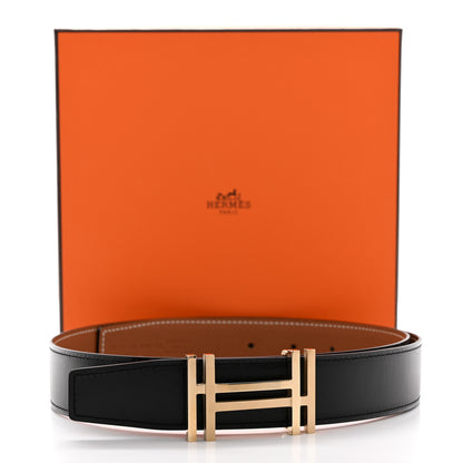 Hermes Box Togo 32mm Au Carre H Belt 85 Black Gold 9 of 9