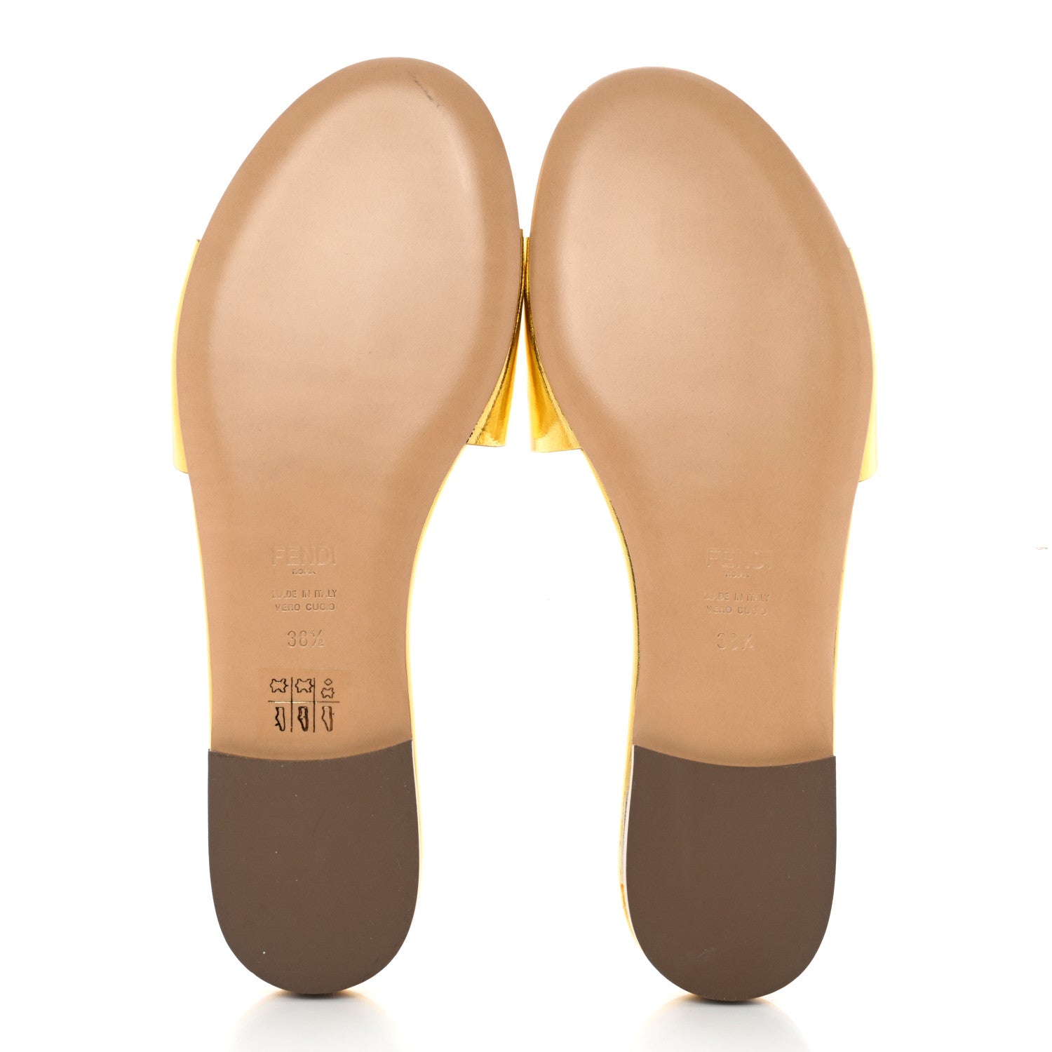 Fendi Nappa Laminata Cuoio Baguette Flat Slide Sandals 38.5 Gold 5 of 8