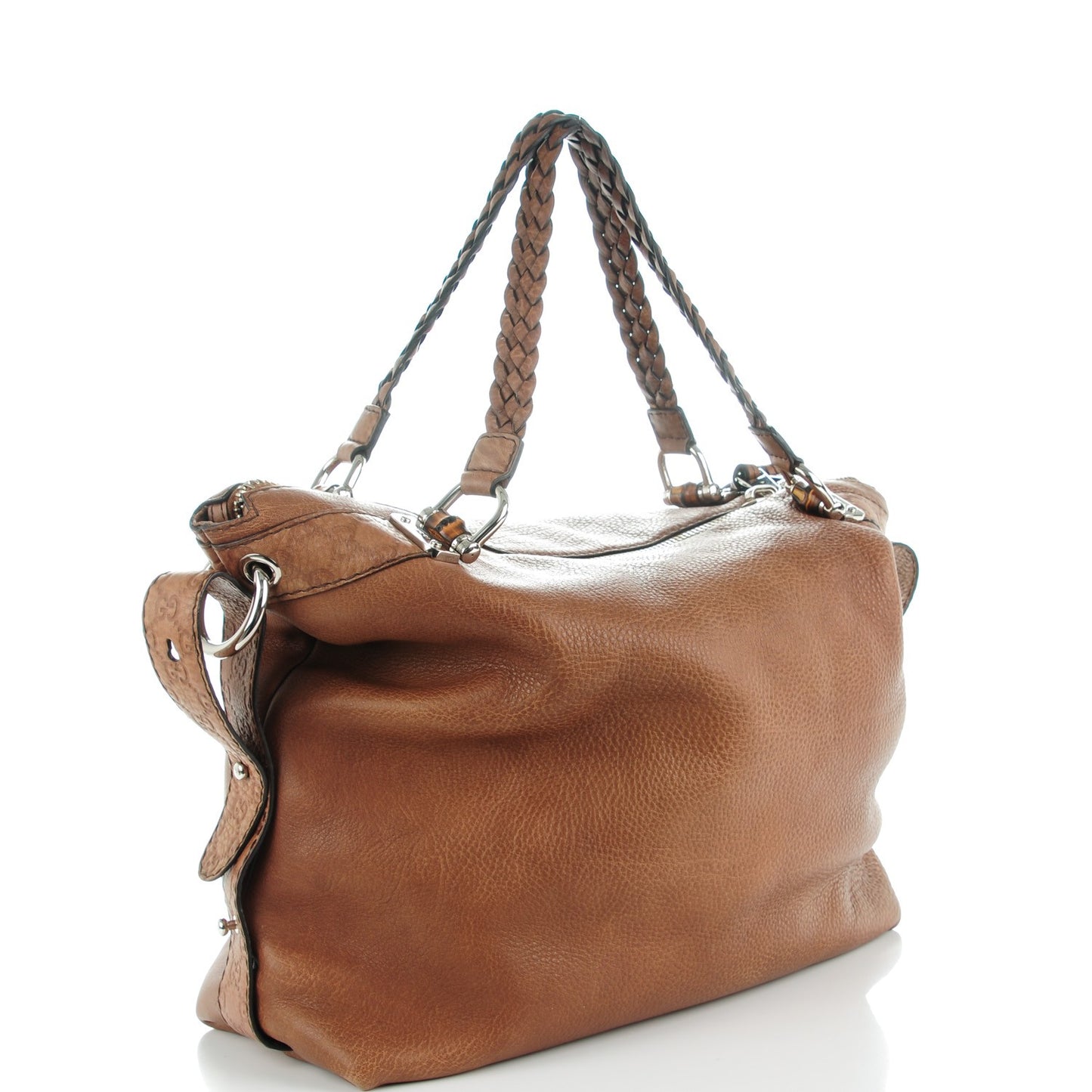 Calfskin Large Bamboo Bar Shoulder Bag Light Brown