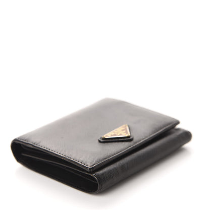 Prada Saffiano Metal Tri-Fold Wallet Black 4 of 8