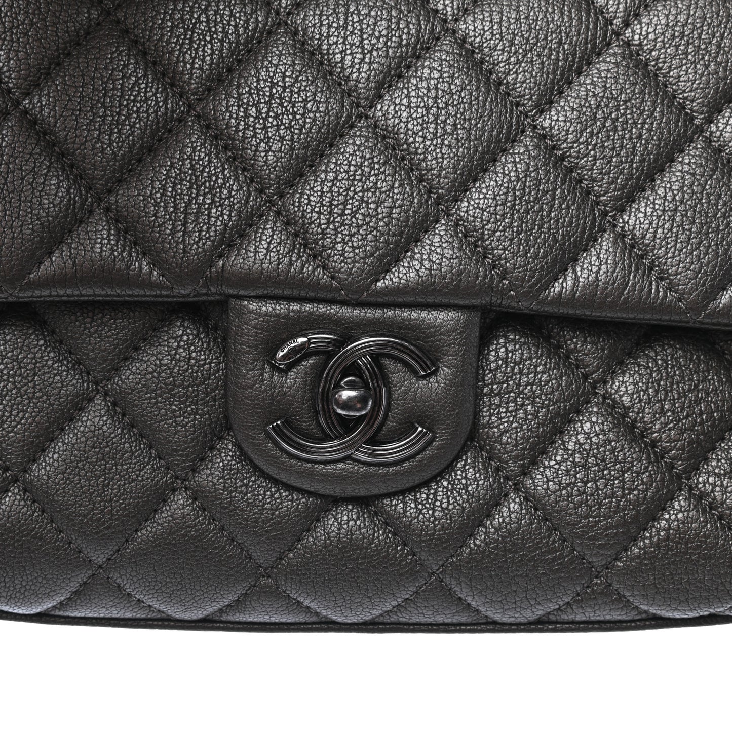 Metallic Goatskin Quilted Chain Handle Flap Silver