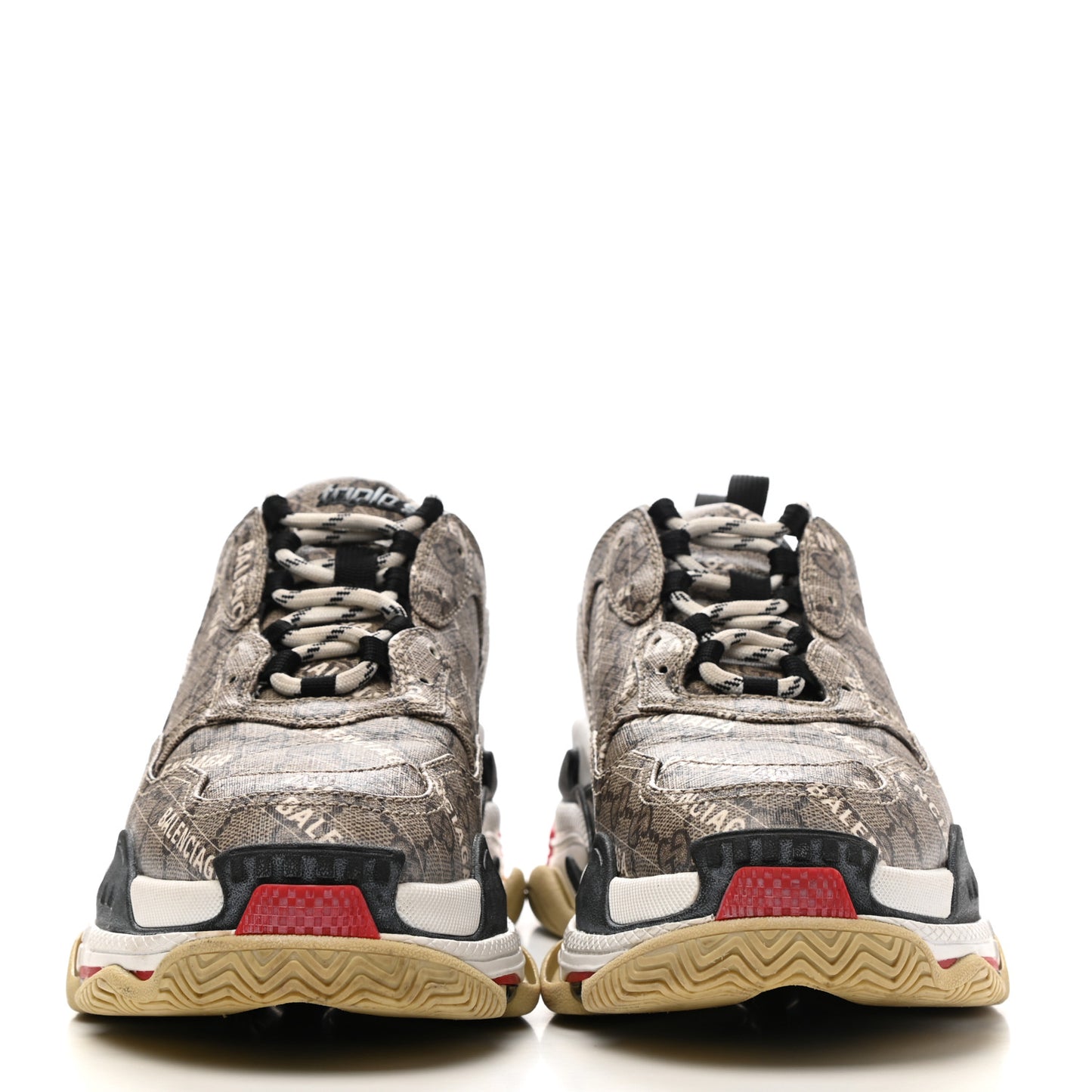 X GUCCI GG Supreme Monogram Allover Logo Womens Triple S Sneakers 40 Beige Ebony Mystic White