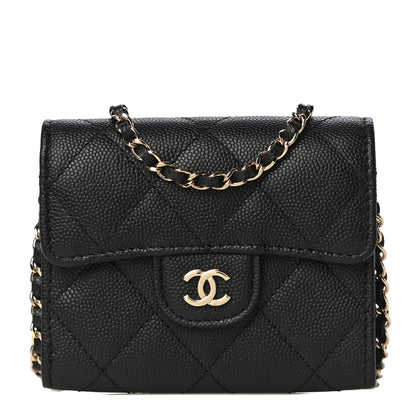 Chanel Caviar Quilted Flap Card Holder On Chain Black 1 of 11
