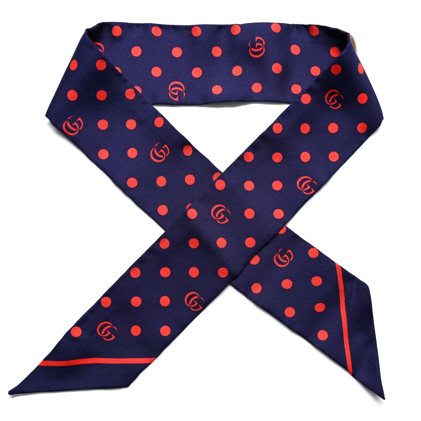 Silk Twill Dotsy Neck Bow Scarf Sapphire Red